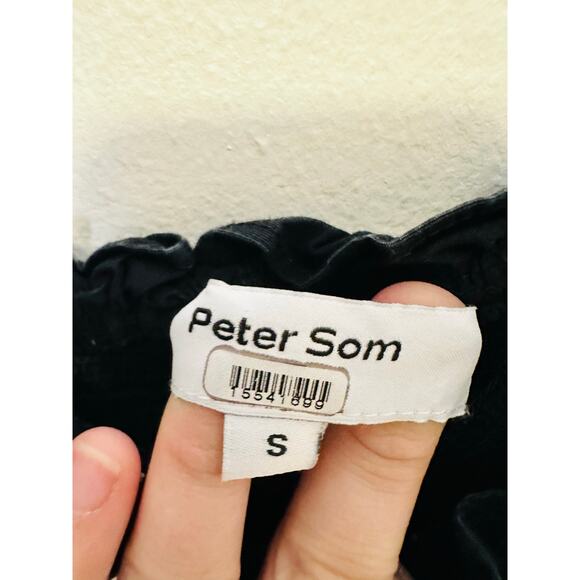 PETER SOM COLLECTIVE Black White Lace Detail A-Line Smocked Midi Dress Size S - Picture 10 of 15